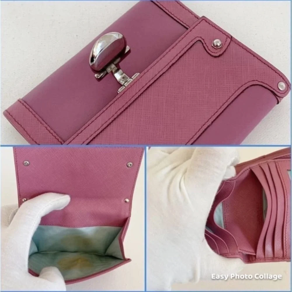 SALVATORE FERRAGAMO Vintage Gancini Compact Wallet Mauve with Chain